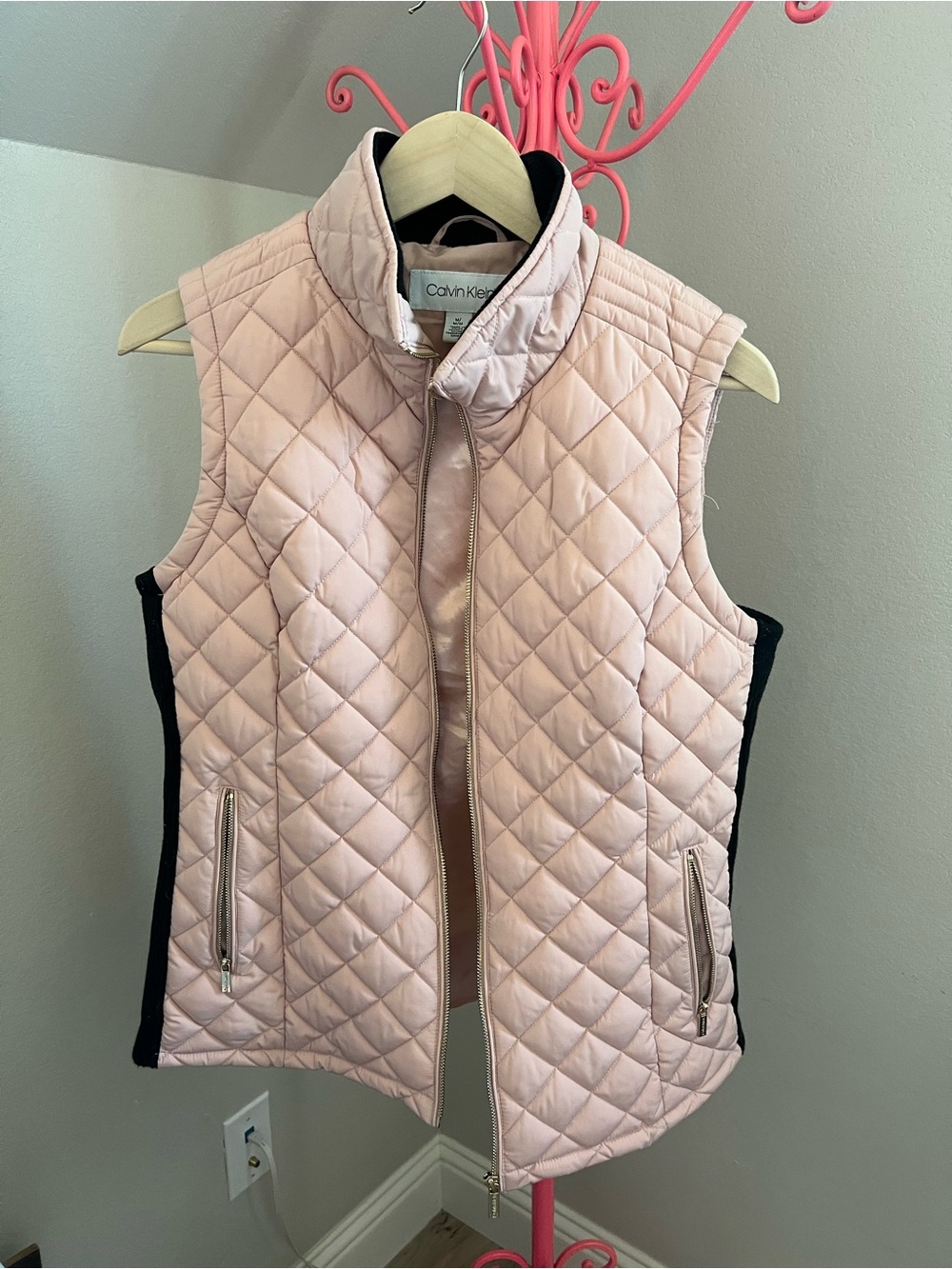 Calvin Klein Blush Pink Quilted Vest with Black Side Panels